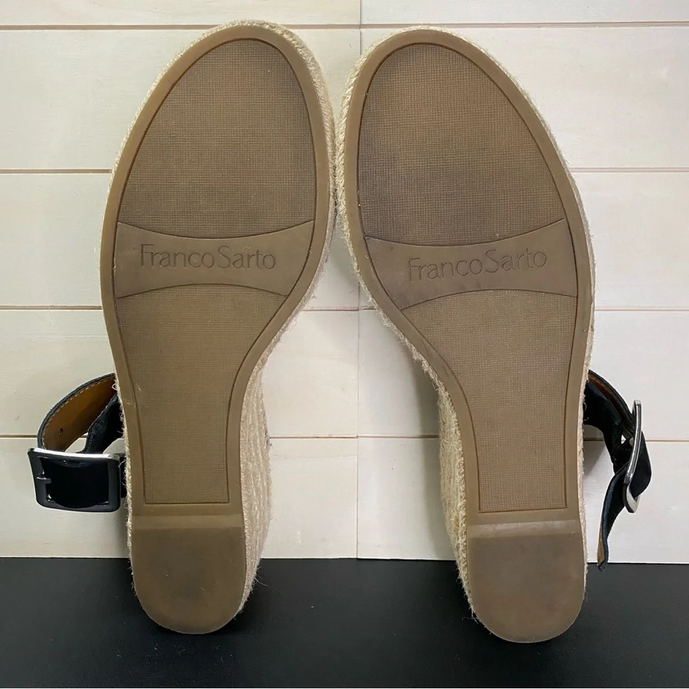 Franco Sarto Black Suede Espadrille Wedge Sandals